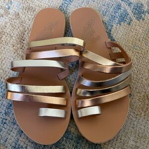 Ancient Greek Sandals size 6 Metallic Silver, Gold, Rose Gold and Tan